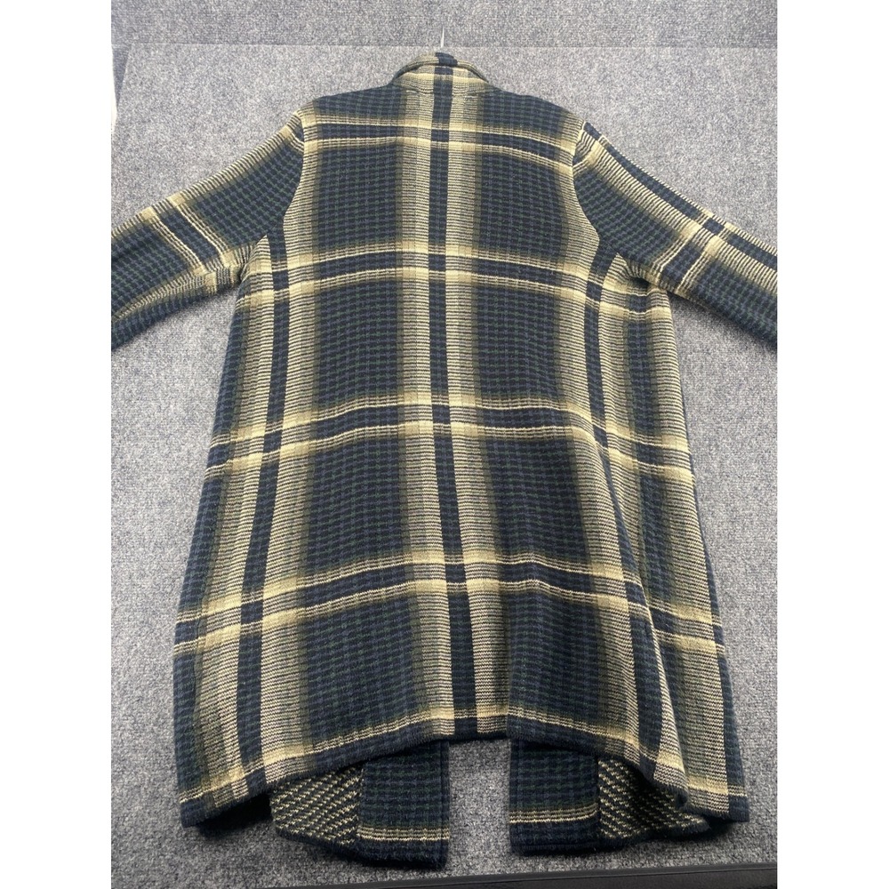 Chaps Plaid Open Front Cardigan Sweater Duster Womens XL Blue Green Knit Pockets - Picture 3 of 8